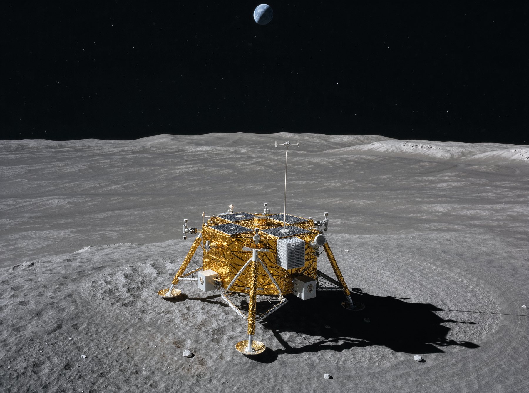A robotic lander on the lunar surface
